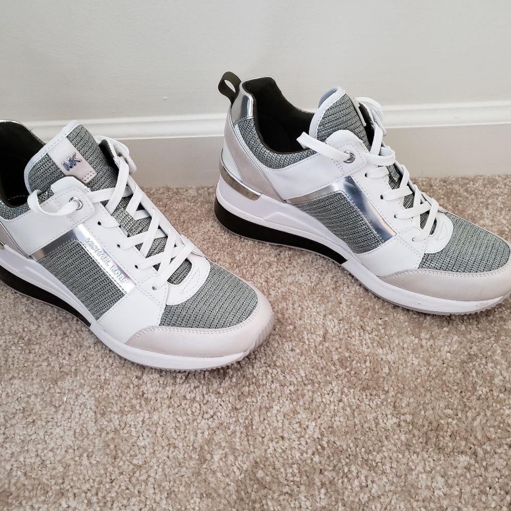 MK Georgie Glitter Chain Mesh & Leather Trainers 9